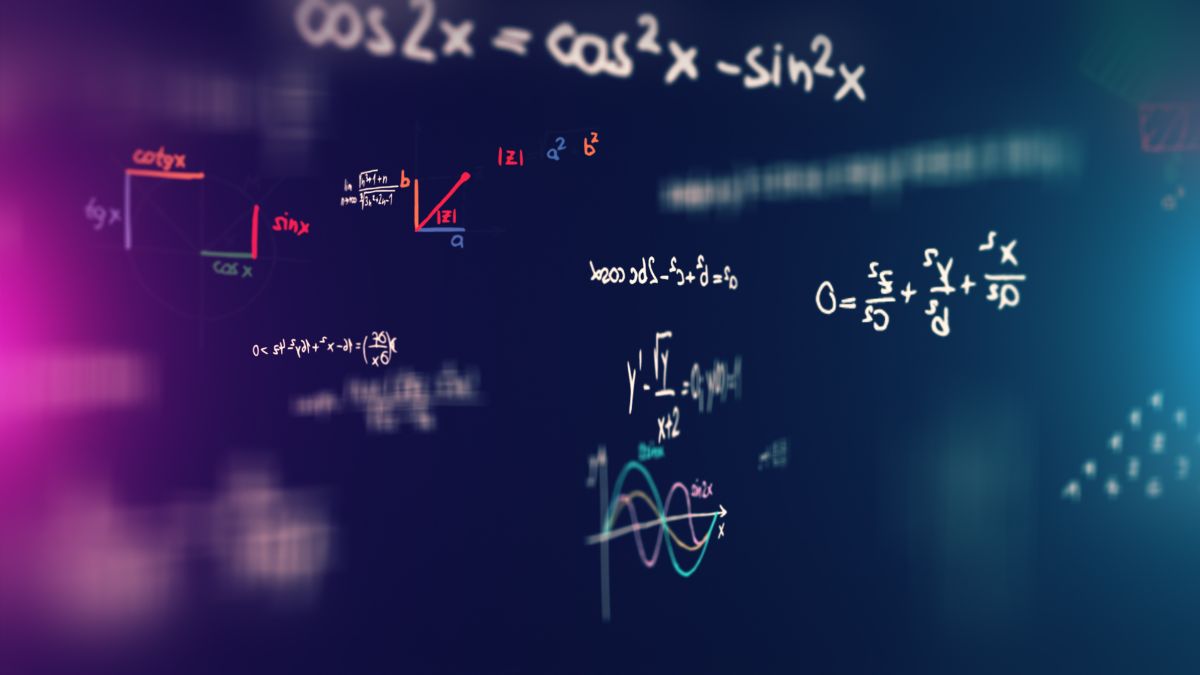 Matematikai képletek és grafikonok színes háttér előtt, bemutatva a matematikai fogalmakat.