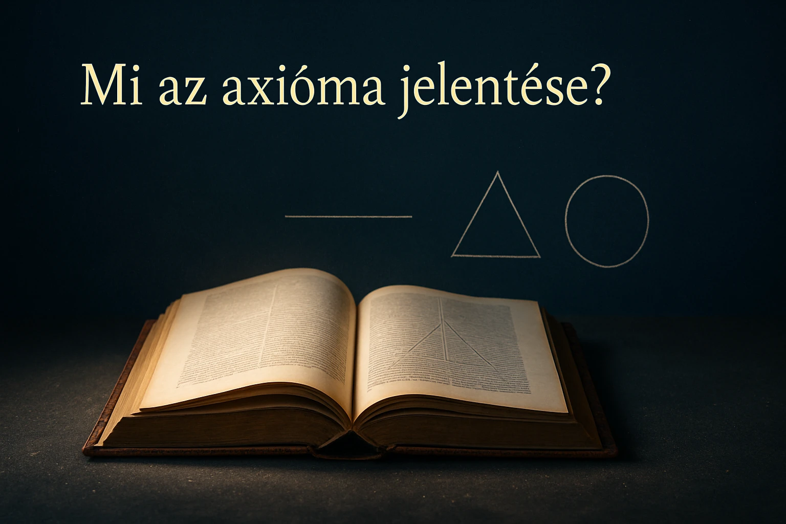 Nyitott könyv, matematikai axiómák és geometriai alakzatok ábrázolásával.