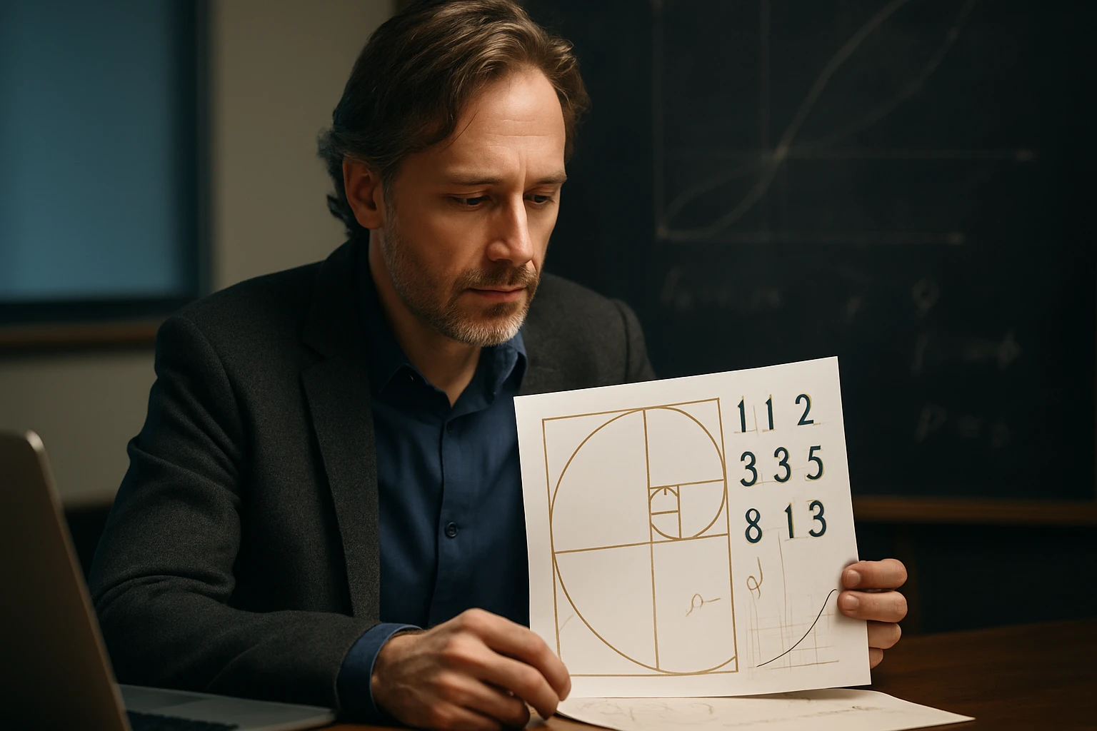 Egy férfi egy papírlapot tart, amelyen matematikai ábrák és számok láthatók.