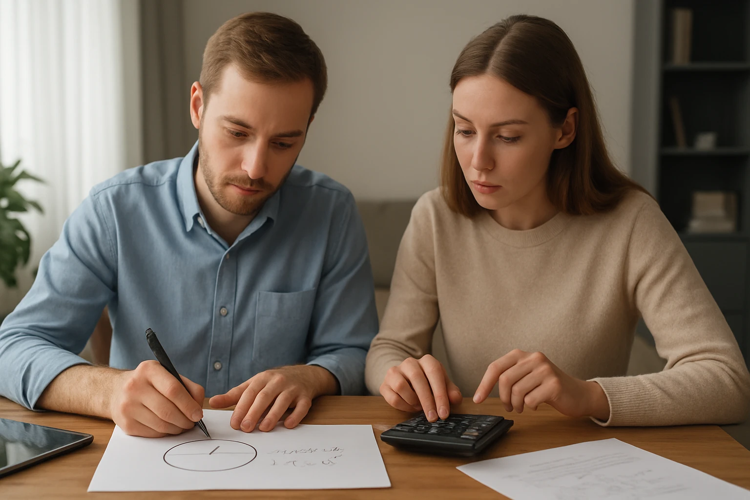 Két fiatal felnőtt matematikai feladatot old meg egy asztalnál.