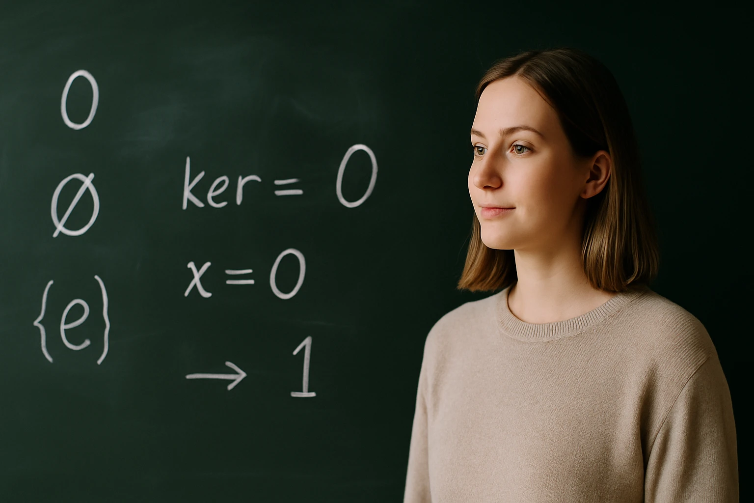 Egy fiatal nő áll a táblánál, matematikai kifejezéseket mutatva.