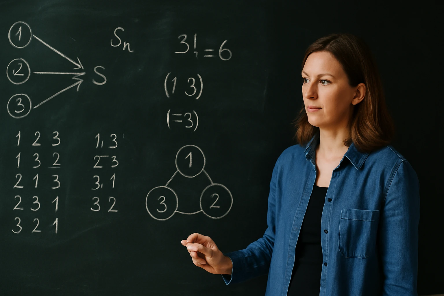 Egy nő a táblánál matematikai képleteket és gráfokat magyaráz.