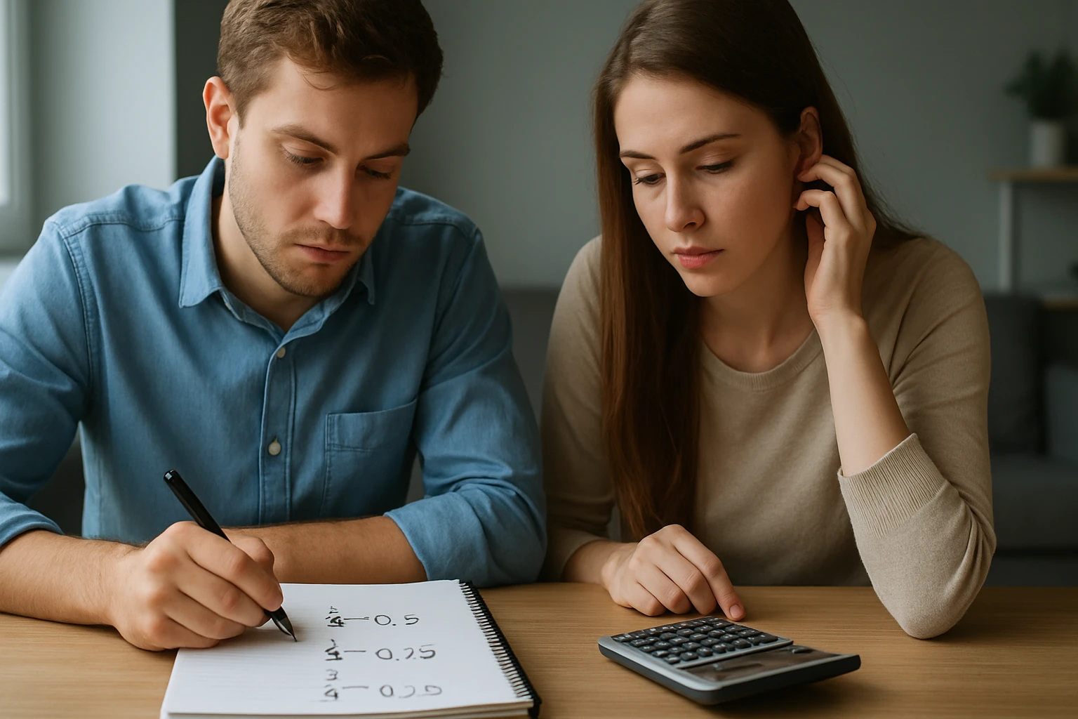 Két fiatal ember matematikai feladatokat old meg egy asztalnál.