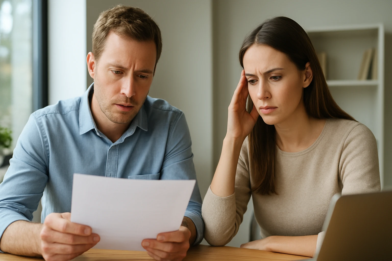 Egy férfi és egy nő aggódva néz egy papírlapot, matek feladatokkal.