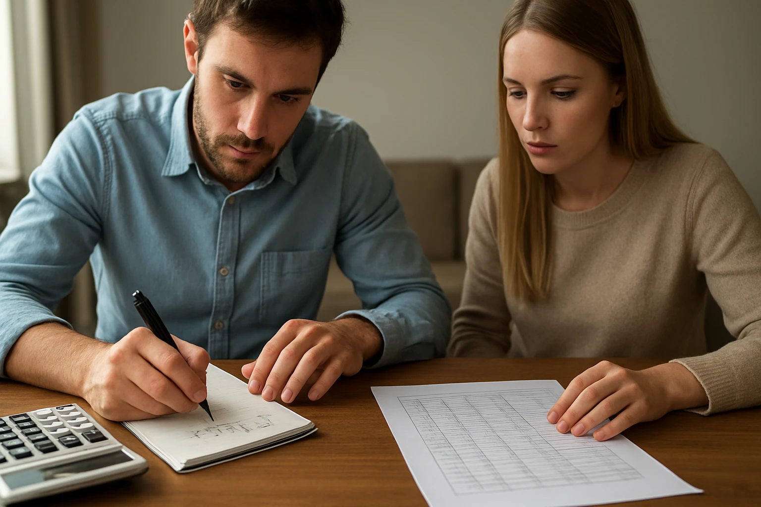 Két fiatal felnőtt egy asztalnál, matematikai feladatokat oldanak meg.