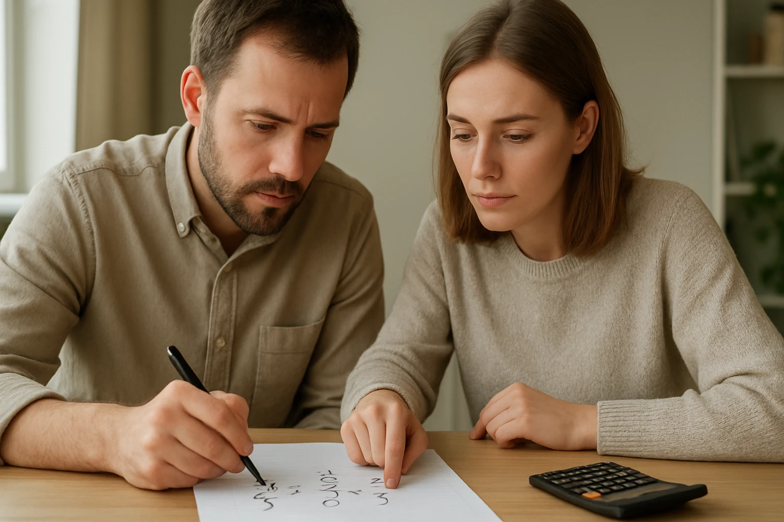 Egy férfi és egy nő matematikai feladatokat oldanak meg papíron.