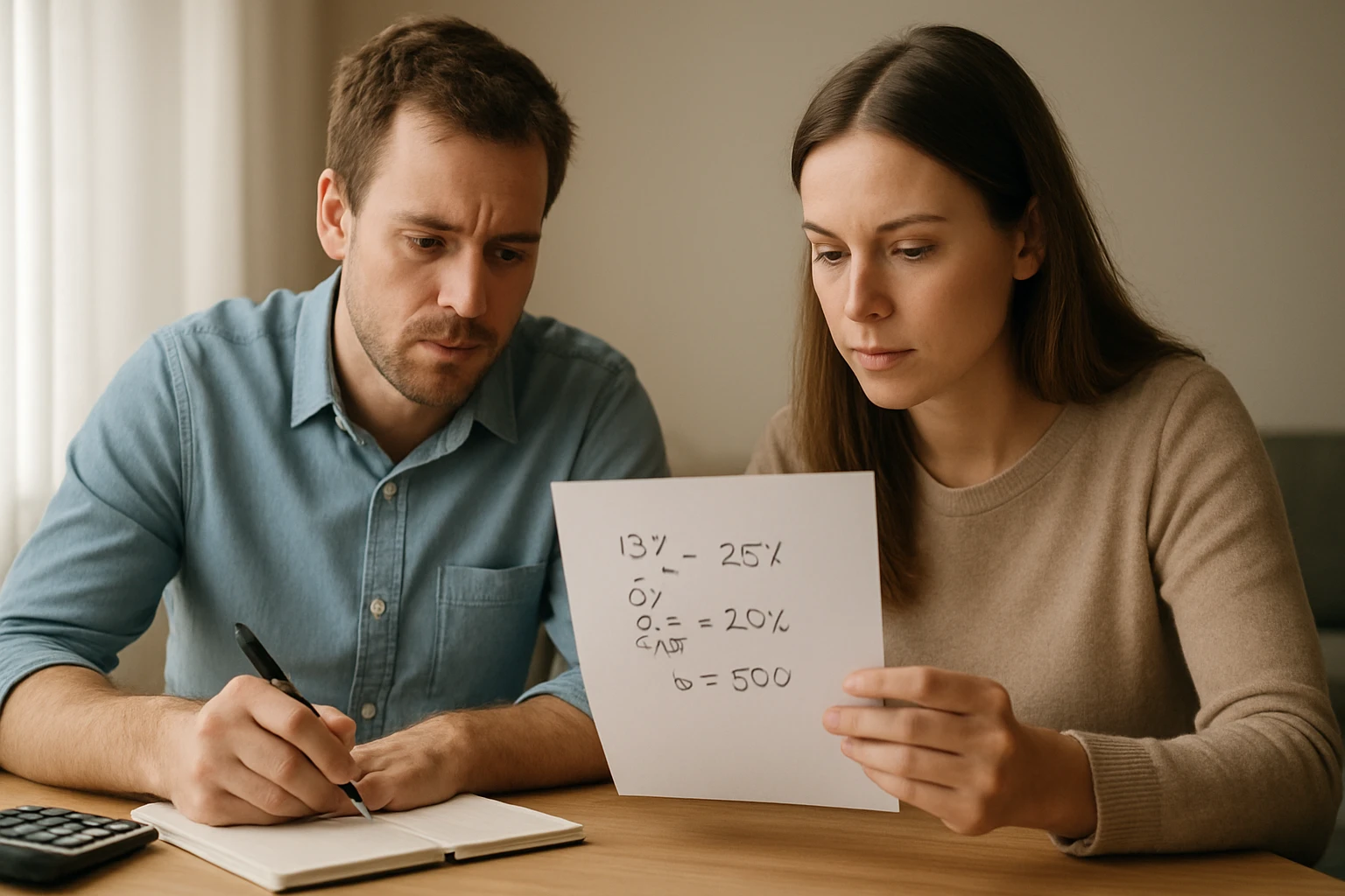 Két ember matematikai feladatot old meg, papíron számításokat végeznek.