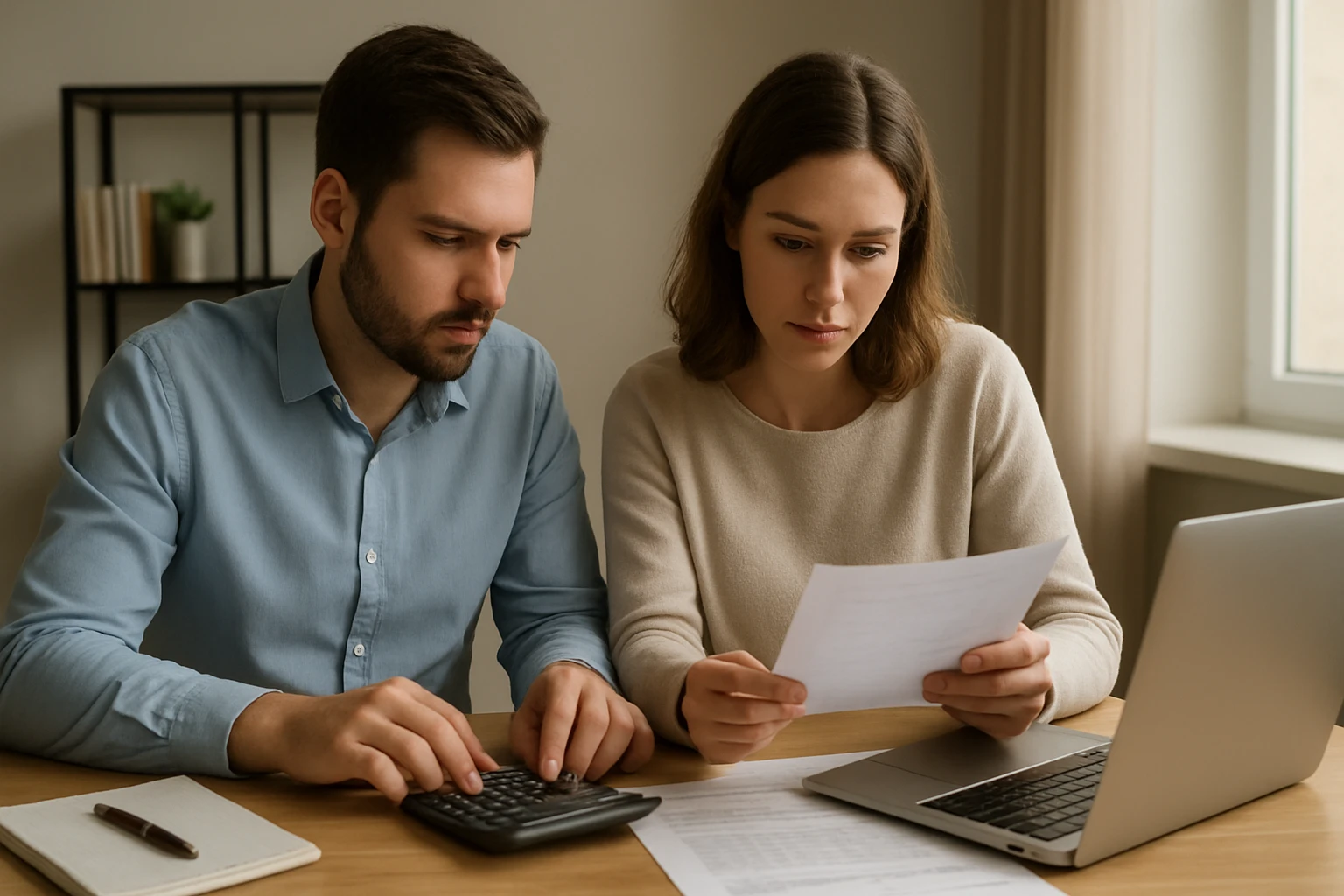 Két ember számológépet használva dolgozik egy matematikai feladaton.